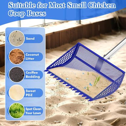 12 Inch Chicken Poop Scooper & Rake 2-in-1, Large Metal Shovel Head, Rubber Handle Stainless Steel