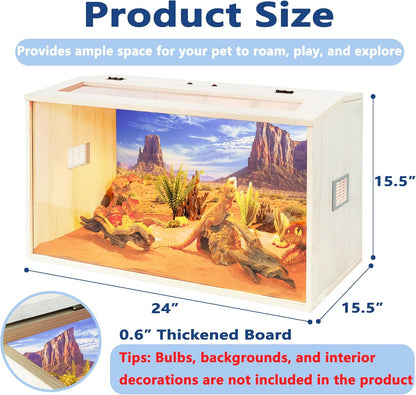 Prolee Reptile Terrarium, Lizard Tank Up to 68 Gallons, Bearded Dragon Tank with Roof Door, Snake