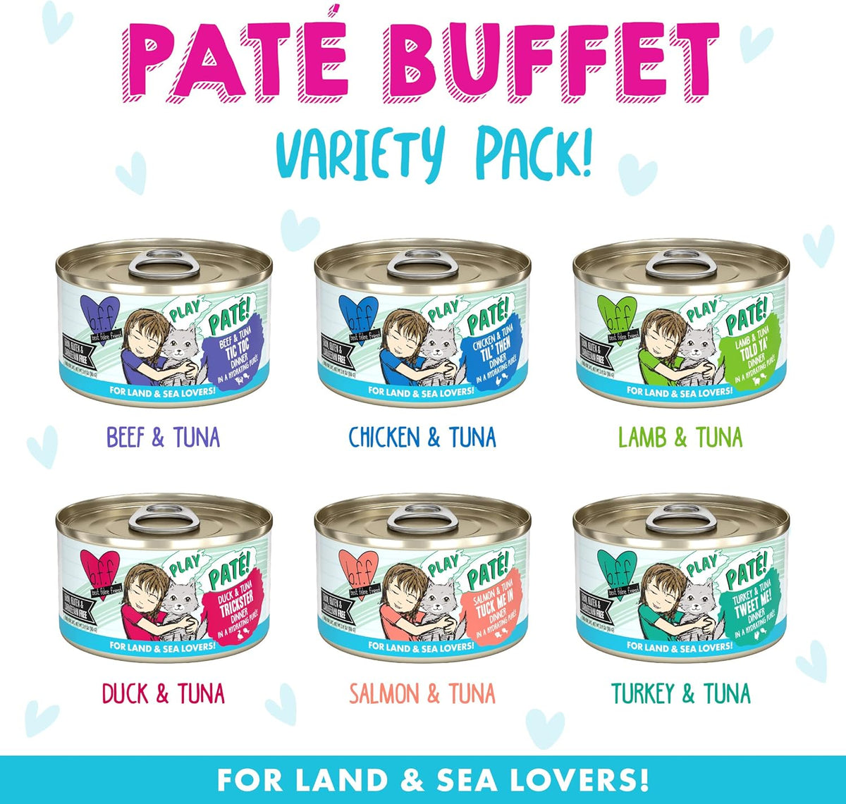 Weruva B.F.F. Play - Best Feline Friend Paté Lovers, Aw Yeah!, Play Paté Buffet Variety Pack, 2.8oz