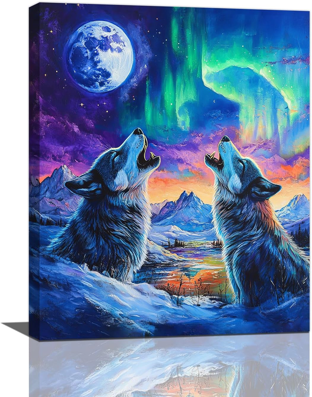 Wolf Wall Art Wolves Canvas Wall Decor Prints Framed Painting Aurora Pictures Gifts Artwork for