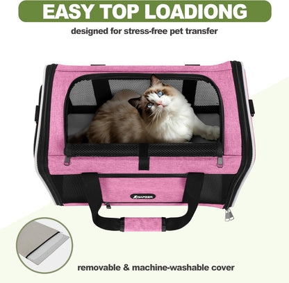 Cat Carrier 18x11x11 Delta Airline Approved, Easy Load Soft Pet Plane Travel Bag 15 pounds, Teacup