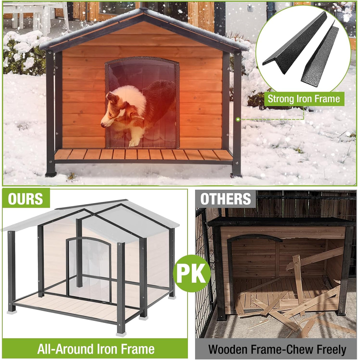 Dog House Outdoor Large Insulated Dog Kennel with Liner for Winter Waterproof Dog Cage for Small &