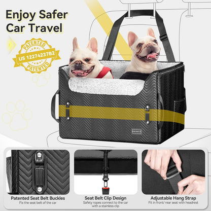 PETSFIT Dog Car Seat Medium Sized Dog, Waterproof PU Leather Dog Seat for Car with Patented Safe