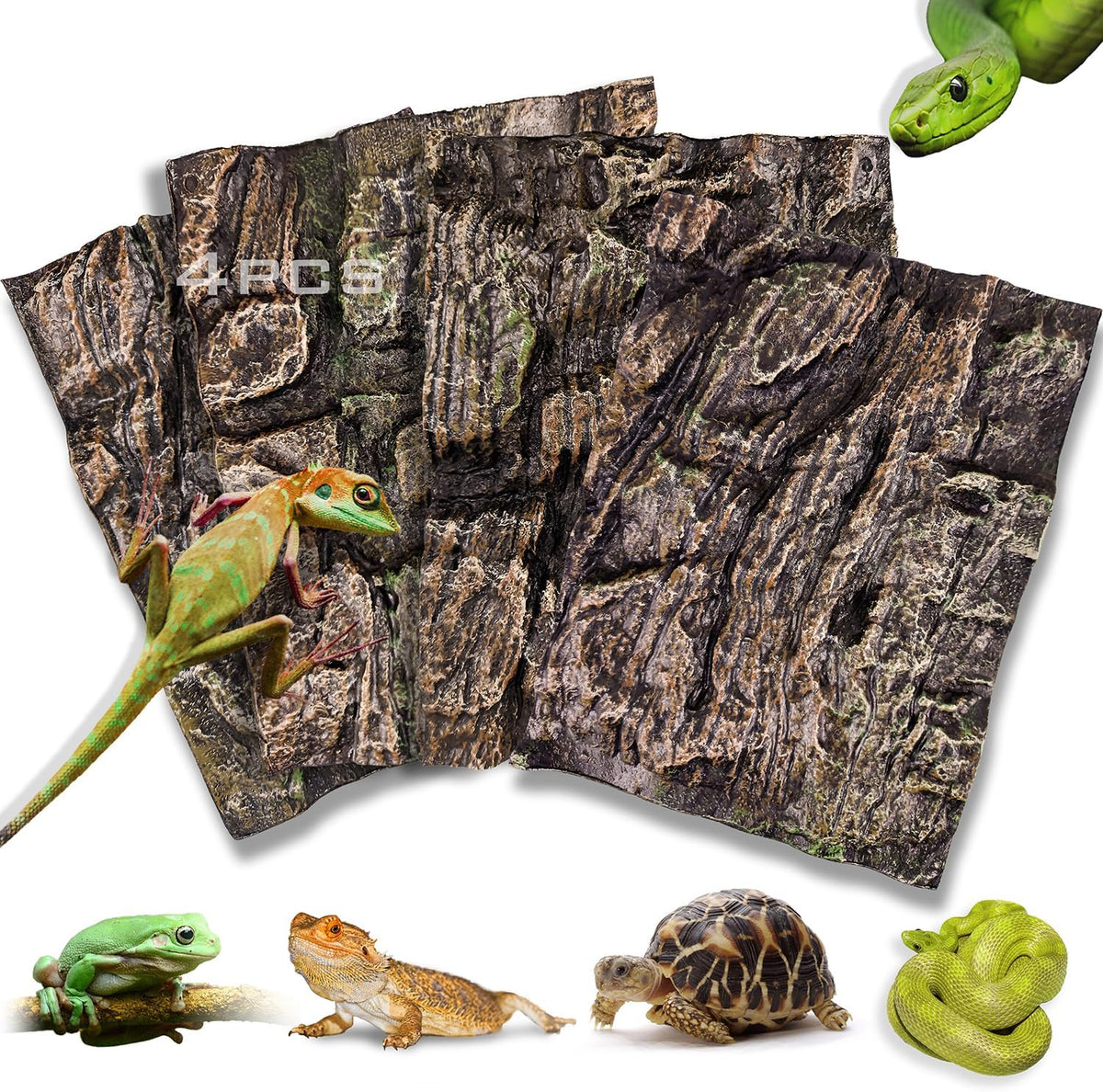 4pcs Rock Terrarium Background,3D Reptile Tank Background Board,Amphibian Stereo Backdrop