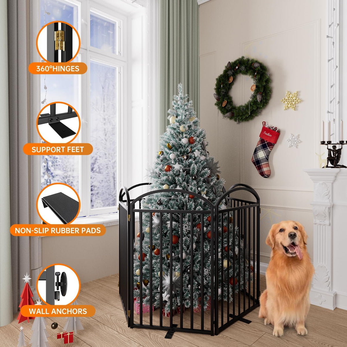 6 Panles Full Matel Freestanding Dog Gates with Door, 144"Extra Wide 36"Tall Free Standing Dog Pet