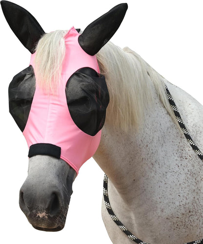 Horse Fly Mask with Ears - Large Eye Space for Full Vision, Breathable Stretch Comfort Fit, UV