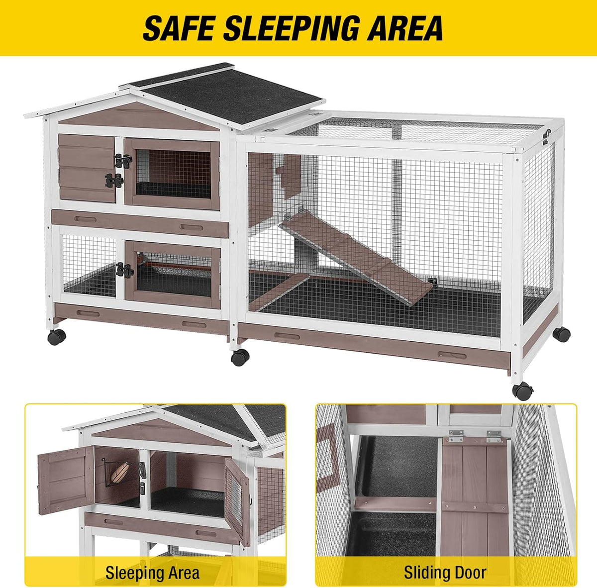 Aivituvin Rabbit Hutch Rabbit Cage Indoor with Casters Bunny Cage Outdoor for Small Animals with