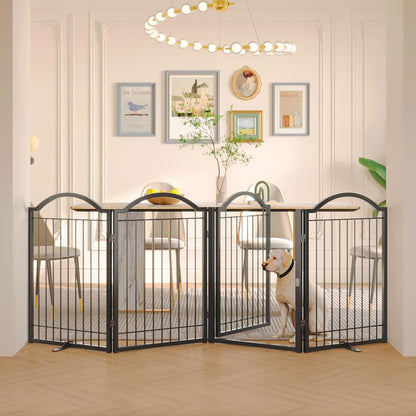 BHG Metal No-Assembly Freestanding Dog Gate with Door Walk Through, Extra Wide 96", Extra Tall 32"