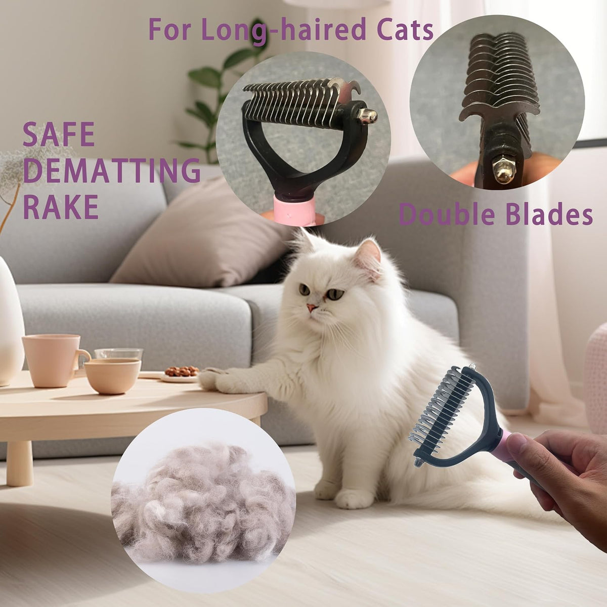 Cat Grooming Brush Kit 6 Tools - Deshedding & Dematting for Long/Short Hair, Self-Cleaning Slicker
