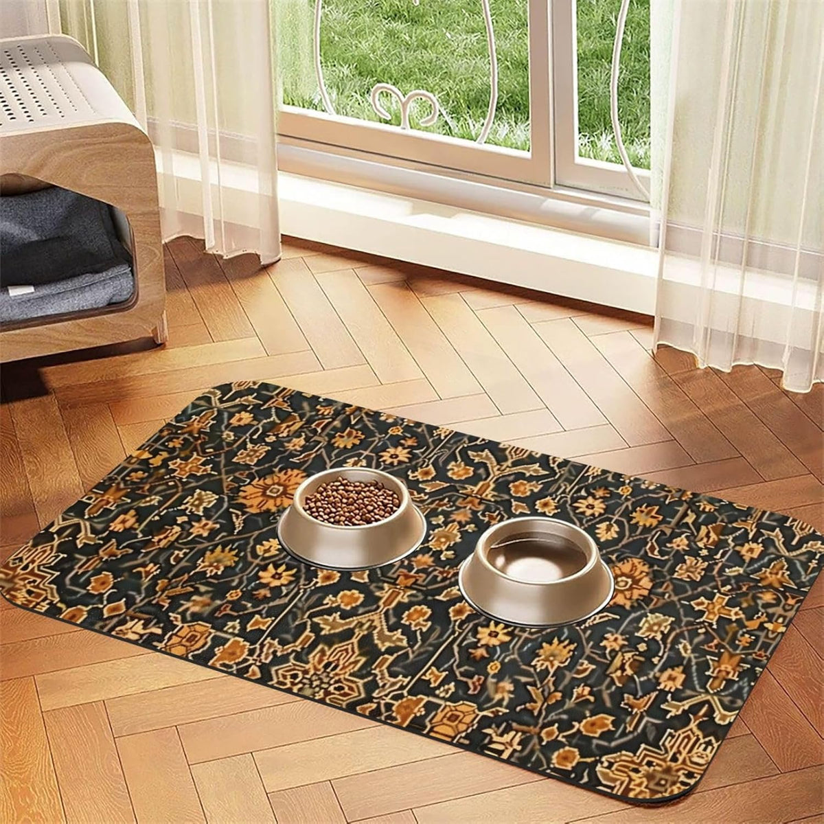 Turkish Carpet Design Dog Food Mat Absorbent Bowl Mats No Stains Quick Dry Waterproof Pet Cat