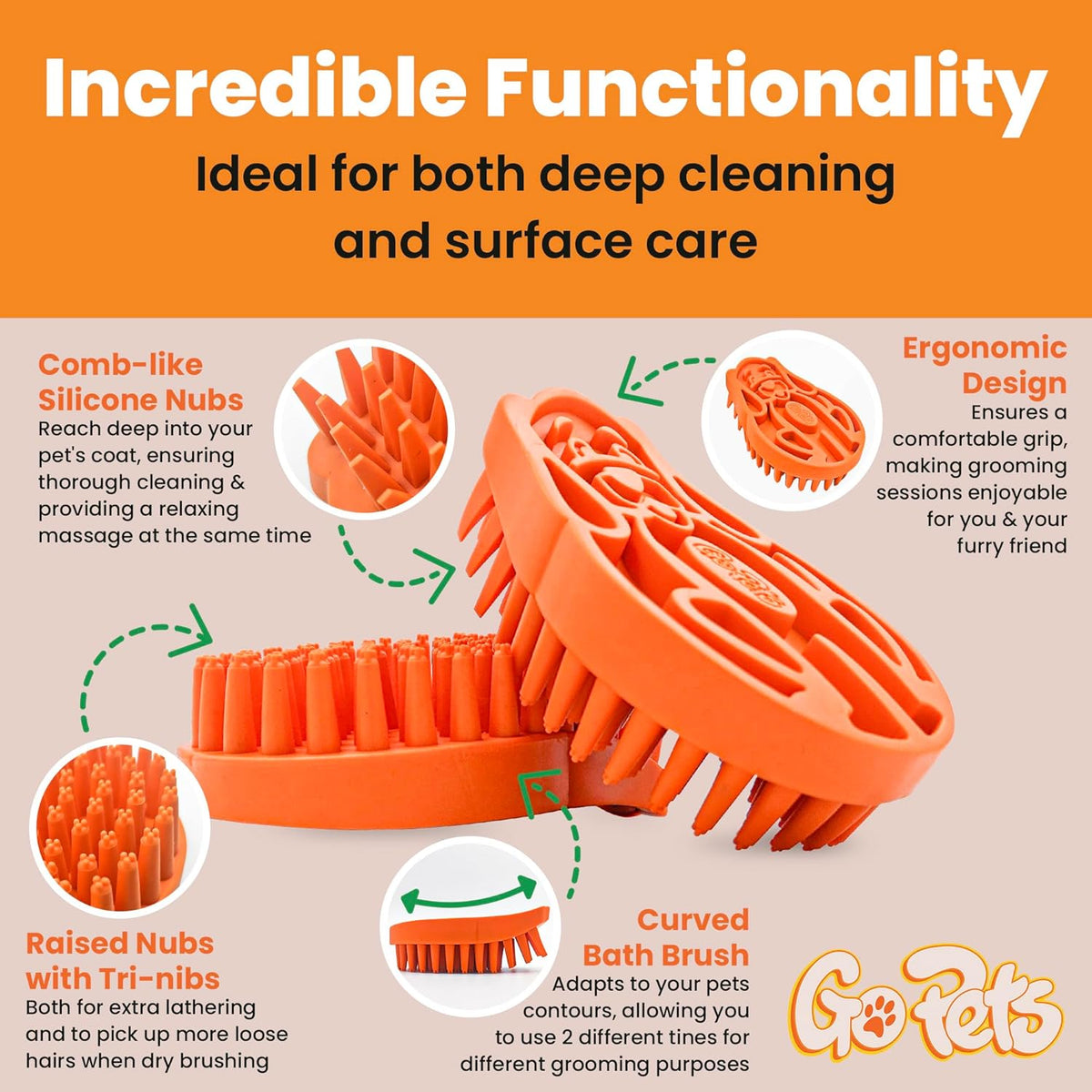GoPets Curry Comb Bath Brush for Cleaning & Grooming, Silicone Shampoo Scrubber for Shedding &