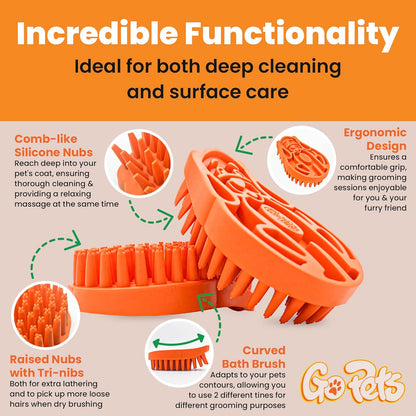 GoPets Curry Comb Bath Brush for Cleaning & Grooming, Silicone Shampoo Scrubber for Shedding &
