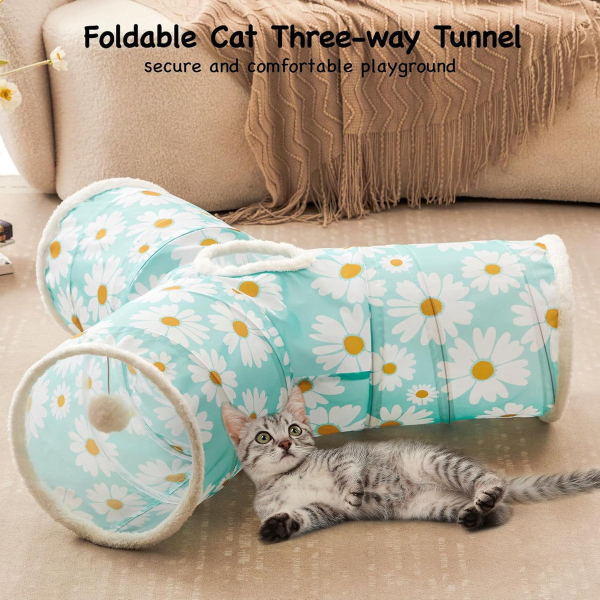 Tempcore Pet Cat Tunnel Tube Cat Toys 3 Way Collapsible, Cat Tunnels for Indoor Cats，Kitty Tunnel