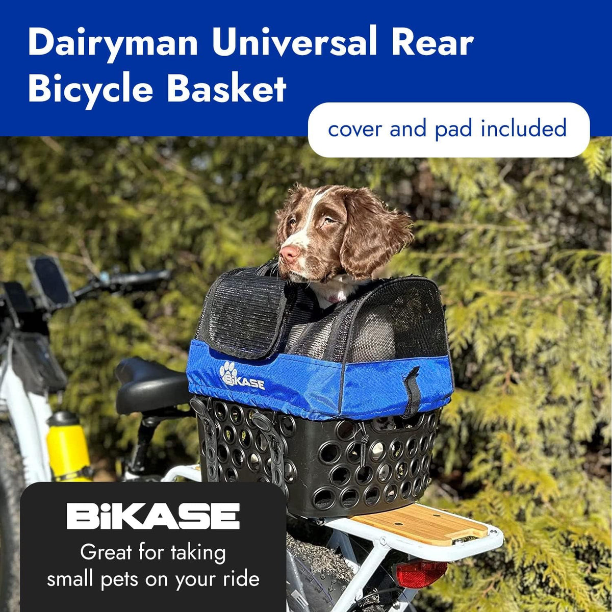 BiKASE Durable Dog Bike Basket & Carrier, Rear Mount Pet Basket for Bikes with Super Comfort Mat