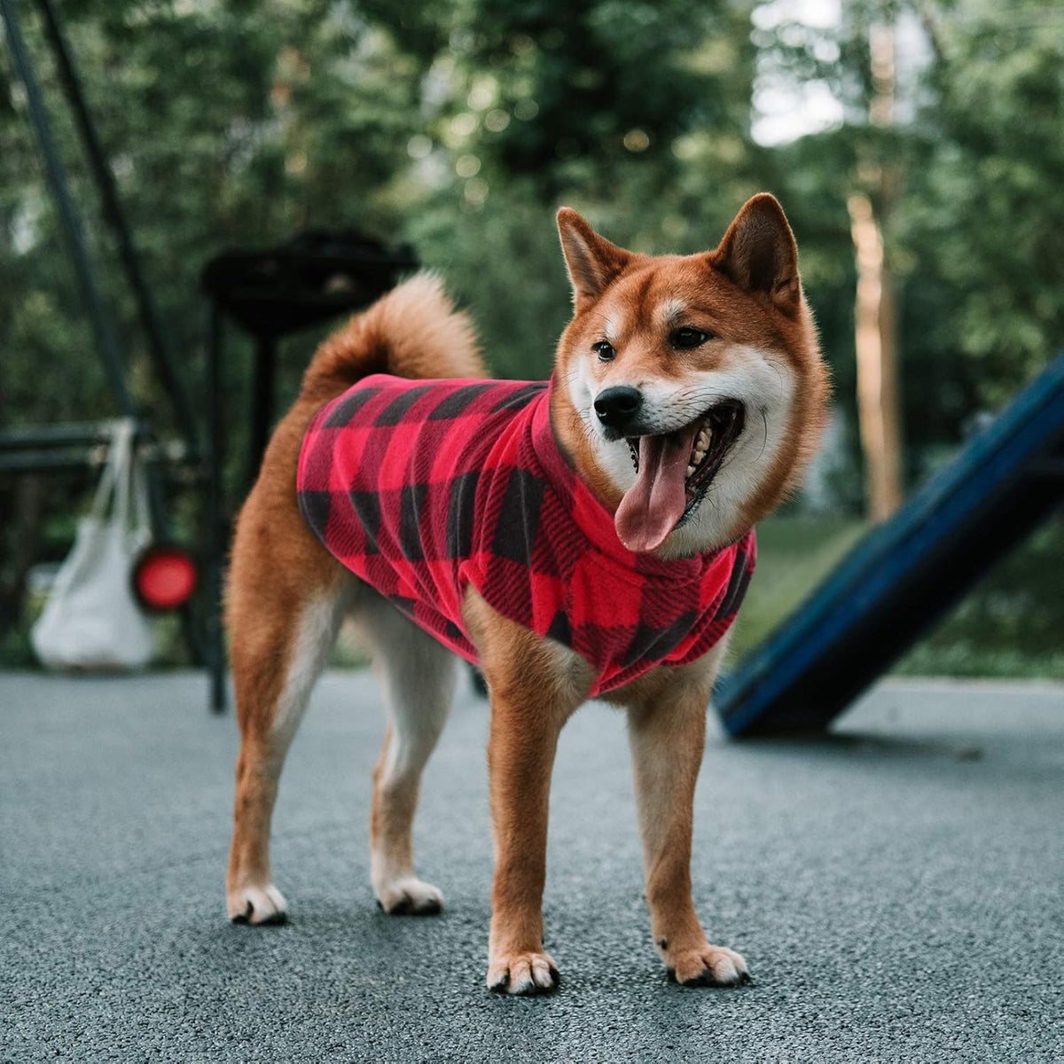 ASENKU Dog Sweater, Plaid Dogs Fleece Vest, Soft Comfortable Pet Pajamas, Warm Winter Puppy Shirt