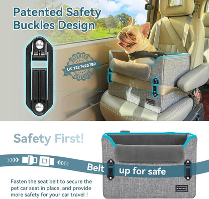 PETSFIT Dog Car Seats for Small Dogs, Patent Safety Buckles Dog Booster Car Seat, Dog Carseat with