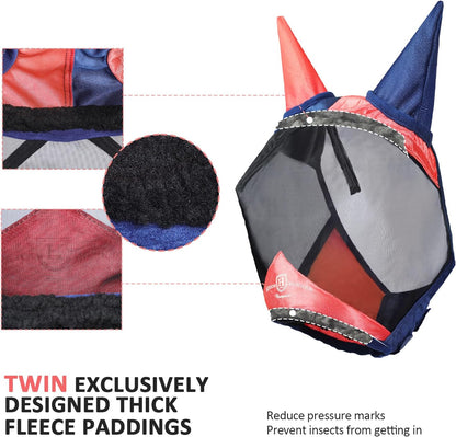 Harrison Howard Pro Luminous Horse Fly Mask Large Eye Space Half Face with Ears UV Protection for