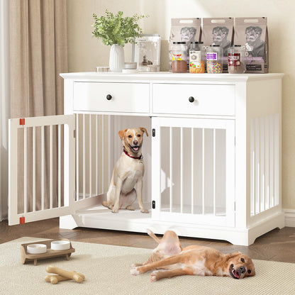 Dog Crate Furniture, 44 Inch Wooden Dog Kennel Indoor with 2 Storage Drawers, Heavy Duty Large