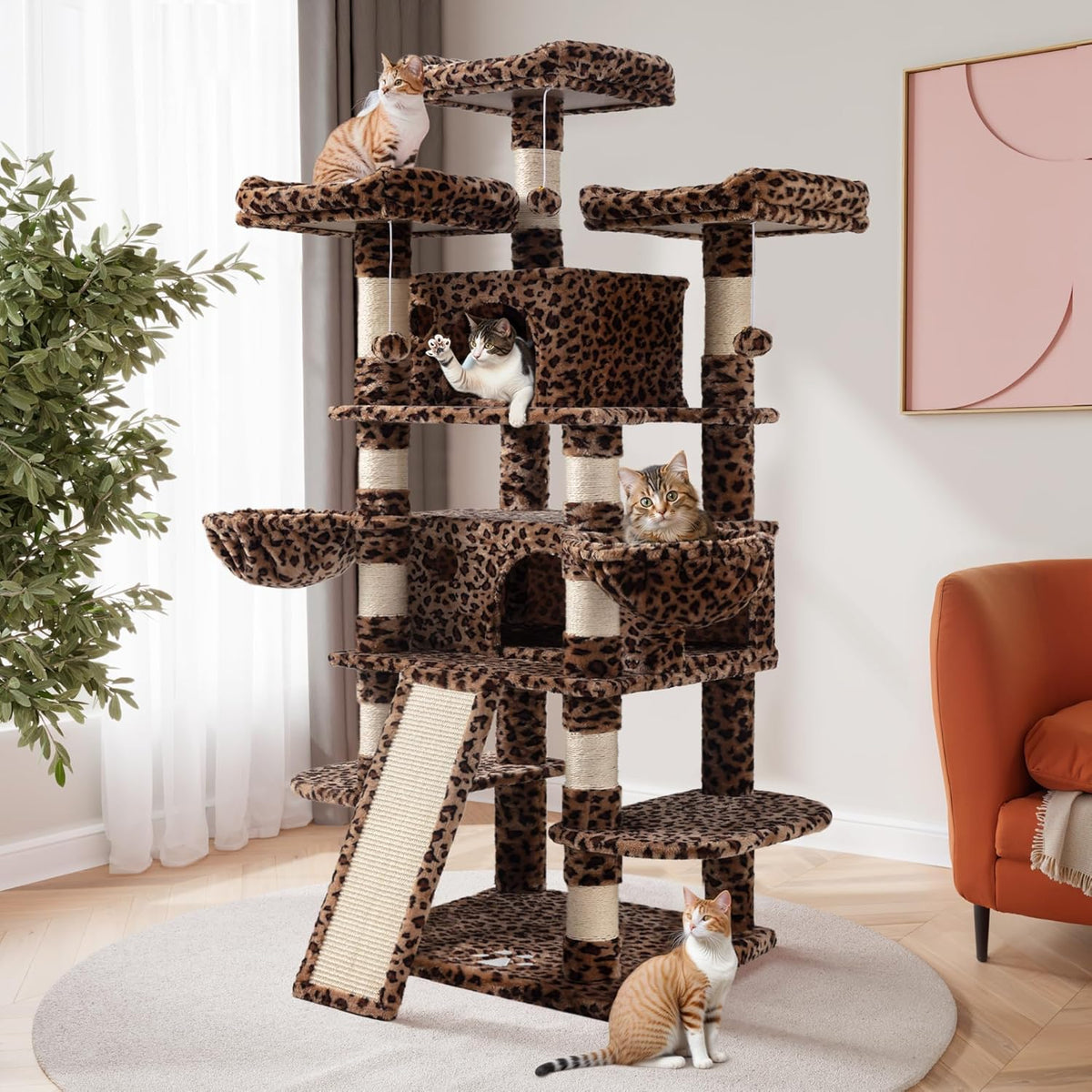 SHA CERLIN 68 Inches Multi-Level Large Cat Tree for Large Kitties/Big Cat Tower with Condo/Cozy