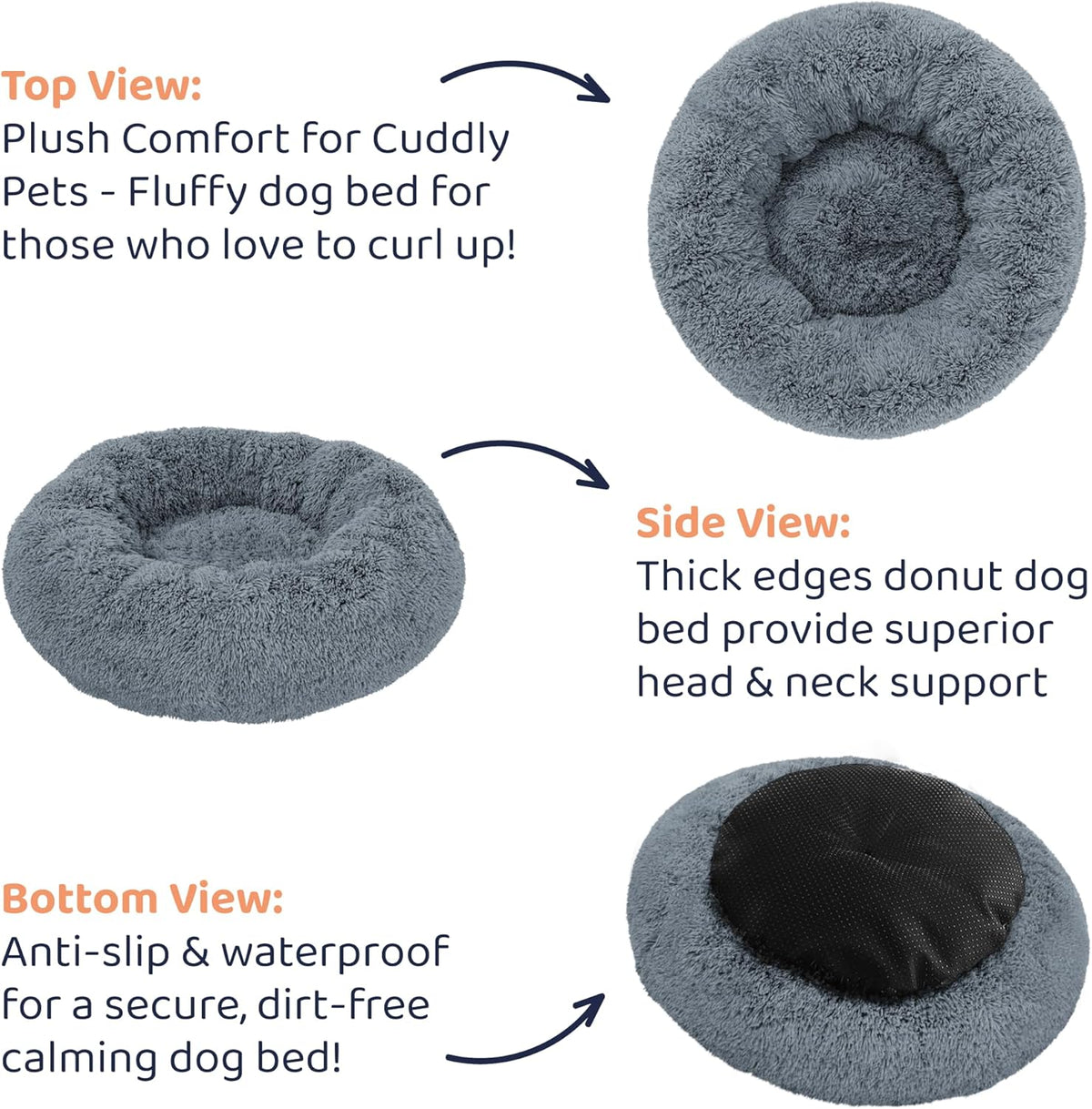 Donut Dog Bed - Premium Comfort for Anxiety Relief - Fluffy & Calming Design with Ultra-Plush