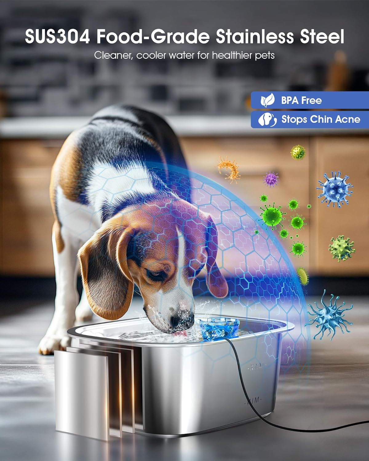 Dog Water Fountain for Large Dogs - 3 Gallon Stainless Steel Dog Water Bowl Dispenser with 4