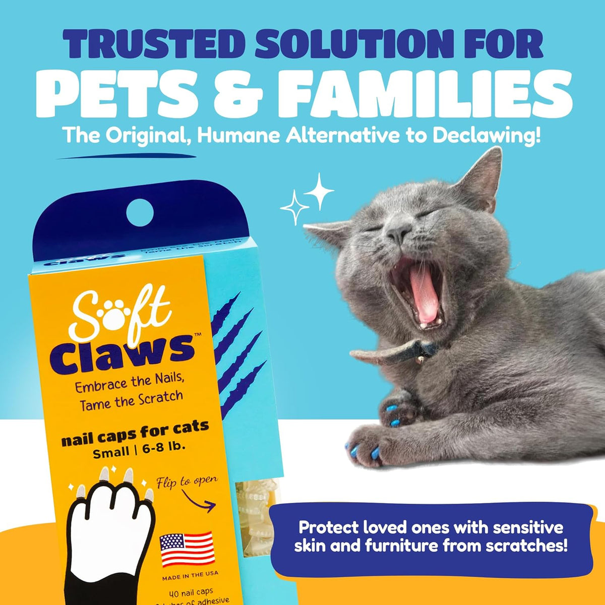 Soft Claws Cat Nail Caps for Small Cats – (40 Caps, Pink Sparkle) - Veterinarian-Developed |