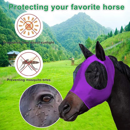 Horse Fly Mask with Ears, Comfortable Fit Stretch Fabric with UV Protection Soft on Skin