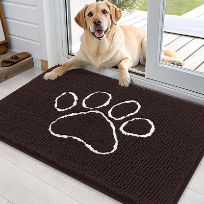 OLANLY Door Mat for Muddy Dog Paws 36x24, Ultra Absorbent Chenille Mud Doormat with Paw Print
