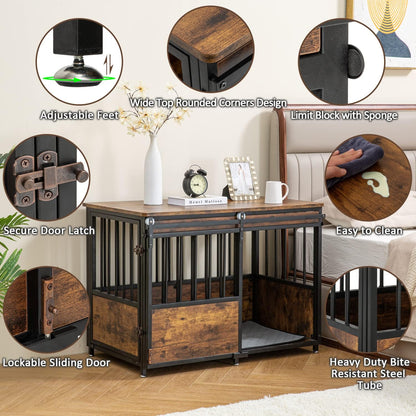 KOOPRO 40 Inch Dog Crate Furniture with Cushion for Large Medium Dogs, Wooden Heavy Duty Dog Kennel