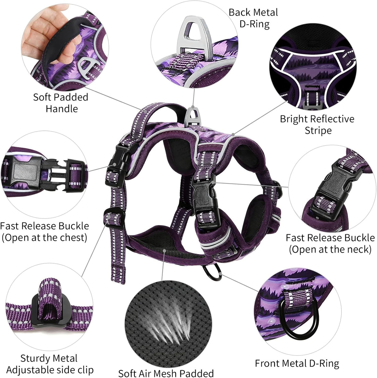Timos Dog Harness,No-Pull Pet Harness Adjustable Soft Padded Dog Vest,Reflective No-Choke Pet