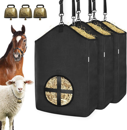 3 PCS Goat Hay Feeder,Hay Bags for Horses,Goats,Donkeys with Reinforced Oxford Fabric and High