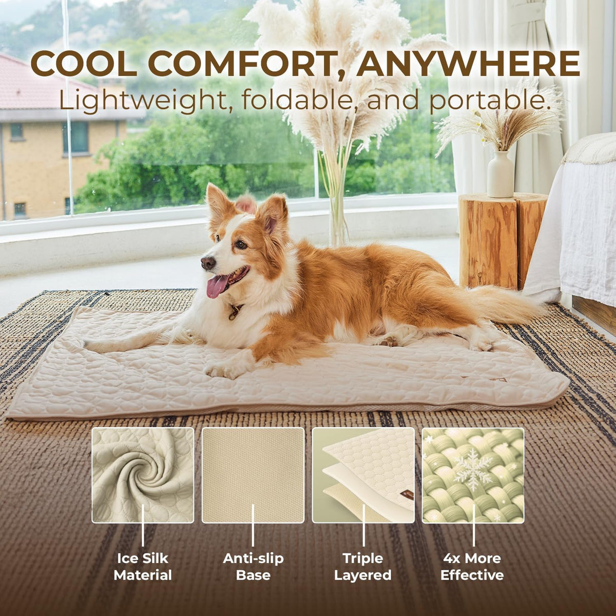 Dog Cooling Mat- Ice Silk Summer Comfort, Self Cooling, Non-Slip Dog Pad, Durable & Washable, Mat