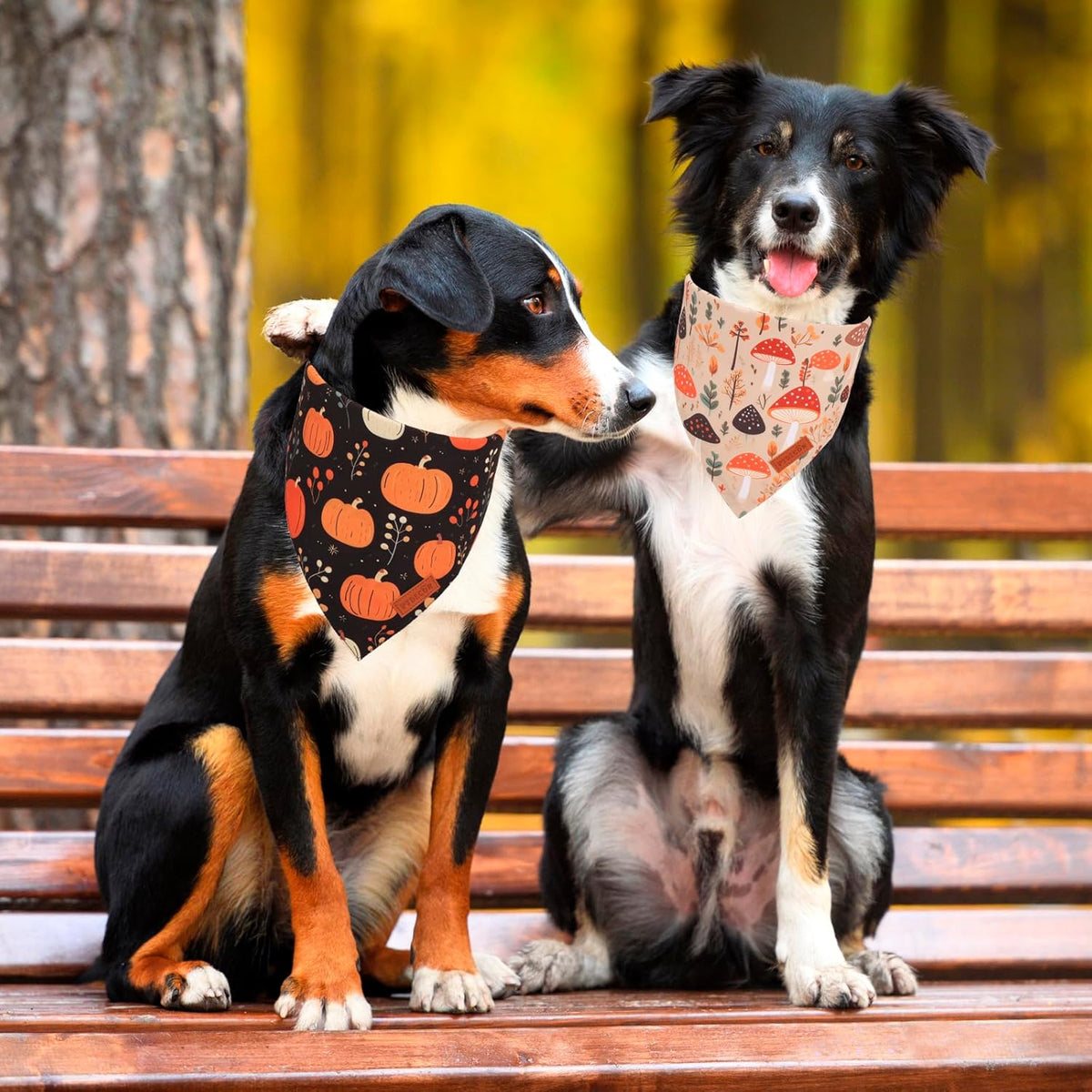 PTDECOR Fall Dog Bandana, Pumpkin Mushroom Design Scarf Reversible Holiday Dog Scarf, Triangle
