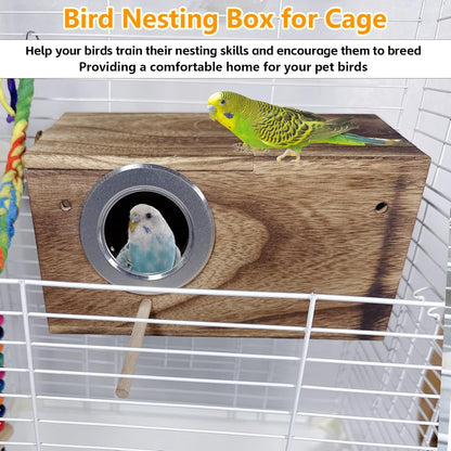 kathson Parrots Nesting Box Parakeet Nest House for Cage Budgie Breeding Hut with Coconut Fiber