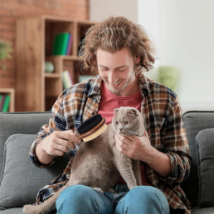 Takavu Double-Sided Boar Bristle Cat Brush - Natural Grooming Tool for Gentle Cleaning, Shine &