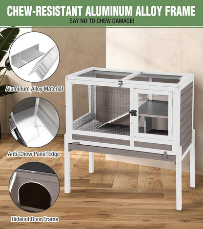 GUTINNEEN Guinea Pig Cage Rabbit Cage Indoor with Chew-Proof Edges, Clean Deep Tray, Leakproof PVC