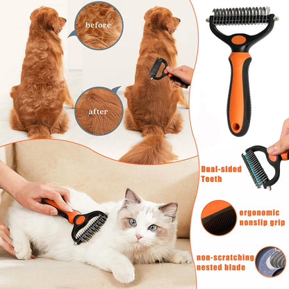 Cat Grooming Brush Kit 6 Tools - Deshedding & Dematting for Long/Short Hair, Self-Cleaning Slicker