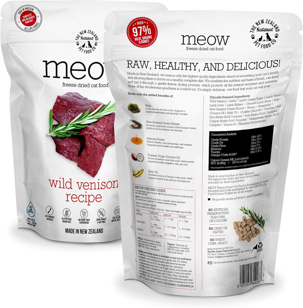 Meow Freeze Dried Cat Food - Wild Venison Recipe, High Protein Treats, Meals & Toppers, Dry Cat