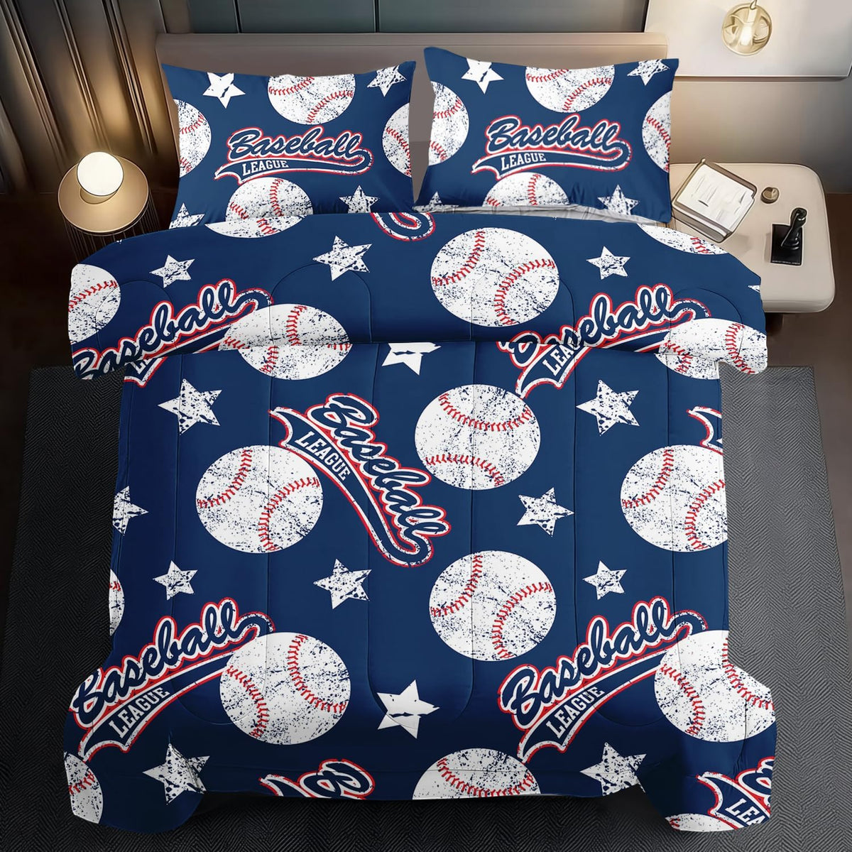 Baseball Comforter Set Full,Sports Bedding Sets for Boys,Blue Sports Comforter Full Bedroom