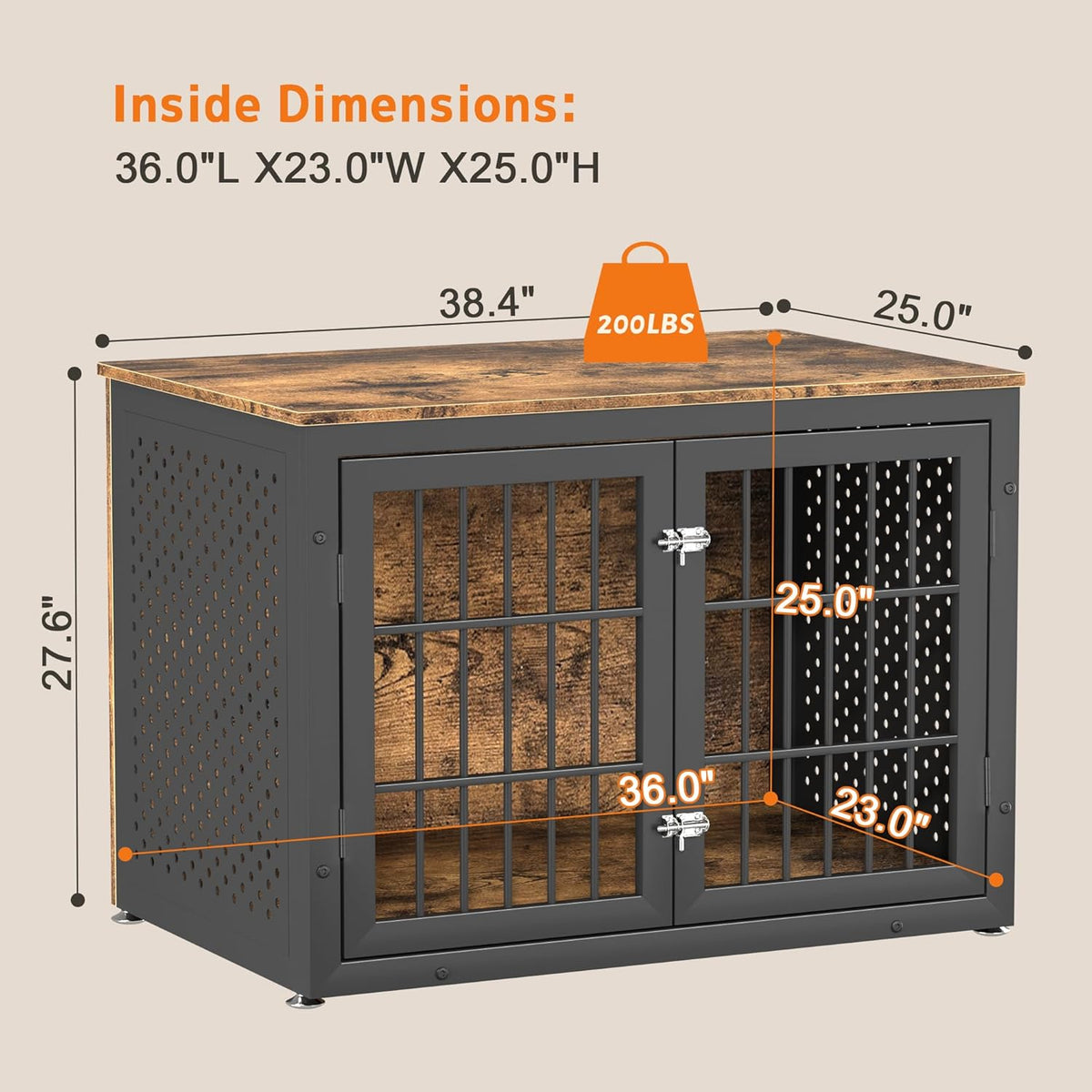 38" Heavy Duty Dog Crate Furniture for Large and Medium Dogs,Wooden Metal Kennel for High Anxiety