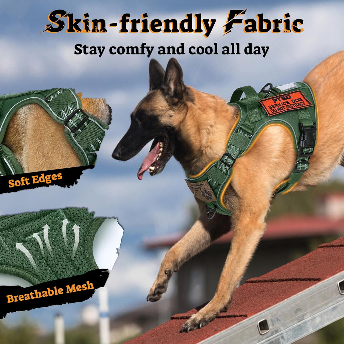 rabbitgoo Dog Harness for Large Dogs No Pull, Tactical Service Pet Vest with Molle and Control