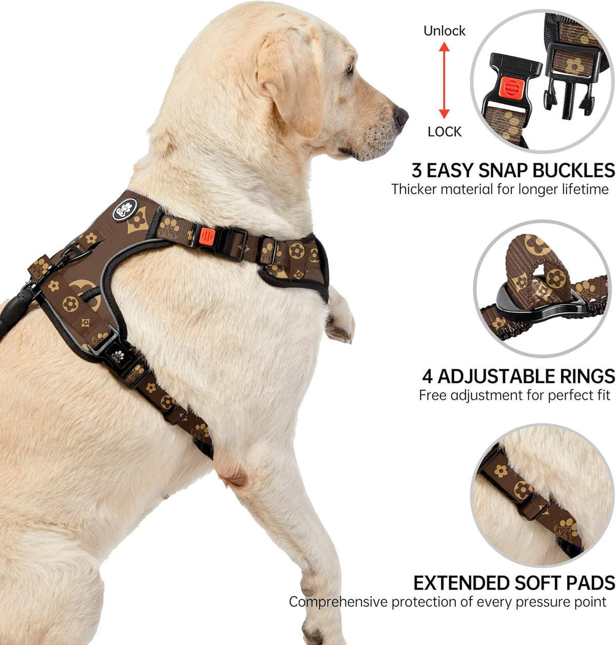 NESTROAD No Pull Dog Harness,Adjustable Oxford Dog Vest Harness with Leash,Reflective No-Choke Pet