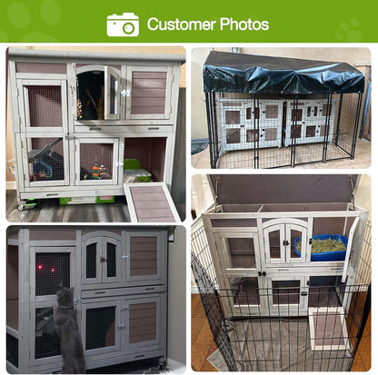 GUTINNEEN Rabbit Hutch Indoor Outdoor Bunny House Guinea Pig Cage on Wheel with Plastic Tray 47inch