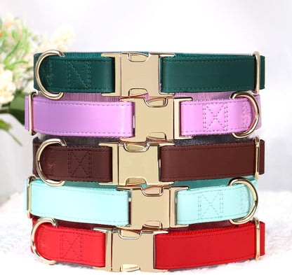PET ARTIST PU Leather Dog Collar, Bright & Stylish Purple Dog Collar Girl with Quick Release Gold