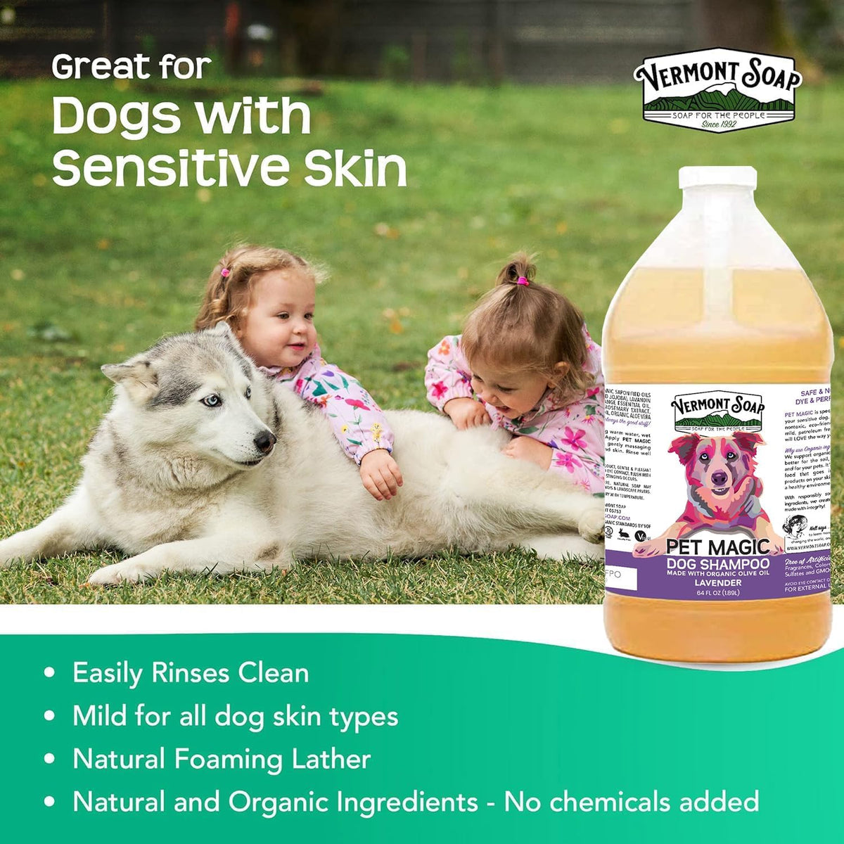 VERMONT SOAP Organics Pet Shampoo - Infused with Organic & Natural Olive Oil, Coconut & Aloe Vera