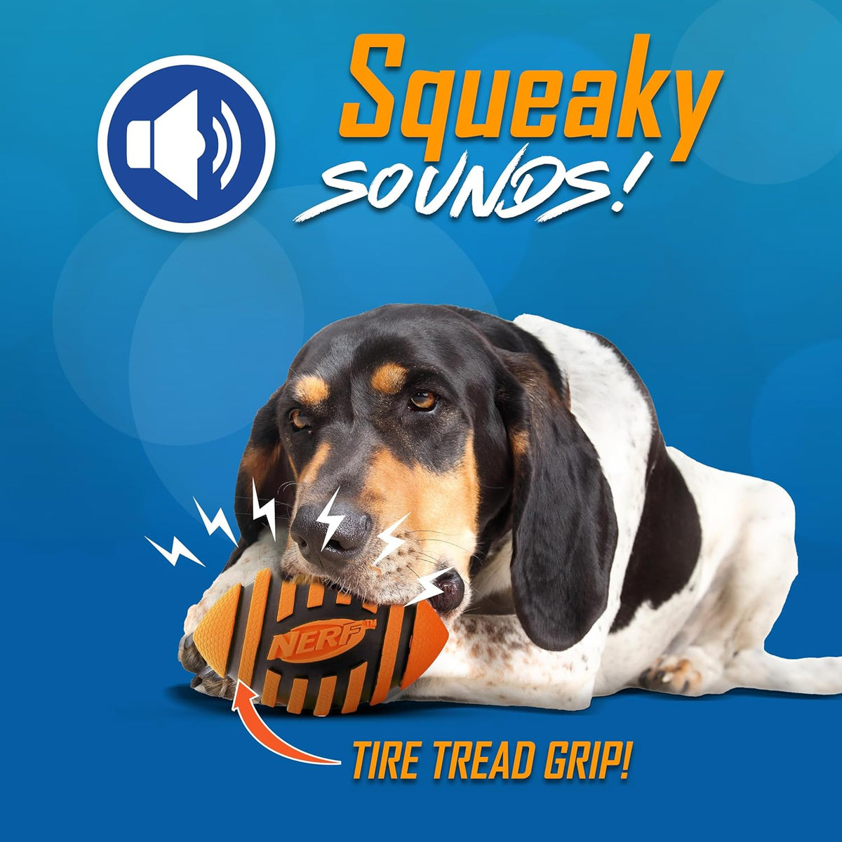 Nerf Dog Spiral Squeak Football Outdoor Dog Toy, 5 Inch Dog Football Squeaking Toy for Medium and