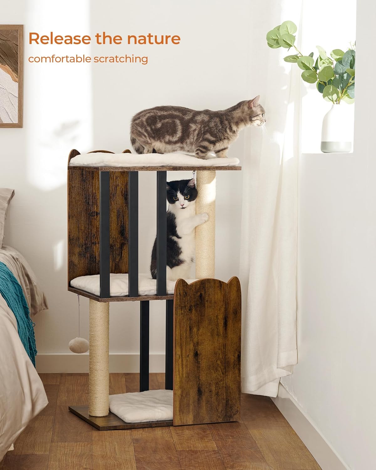 FourFurPets 35.4in 3-Tier Modern Cat Tree Tower Condo, Cat Scratch Posts for Indoor Cats, Big