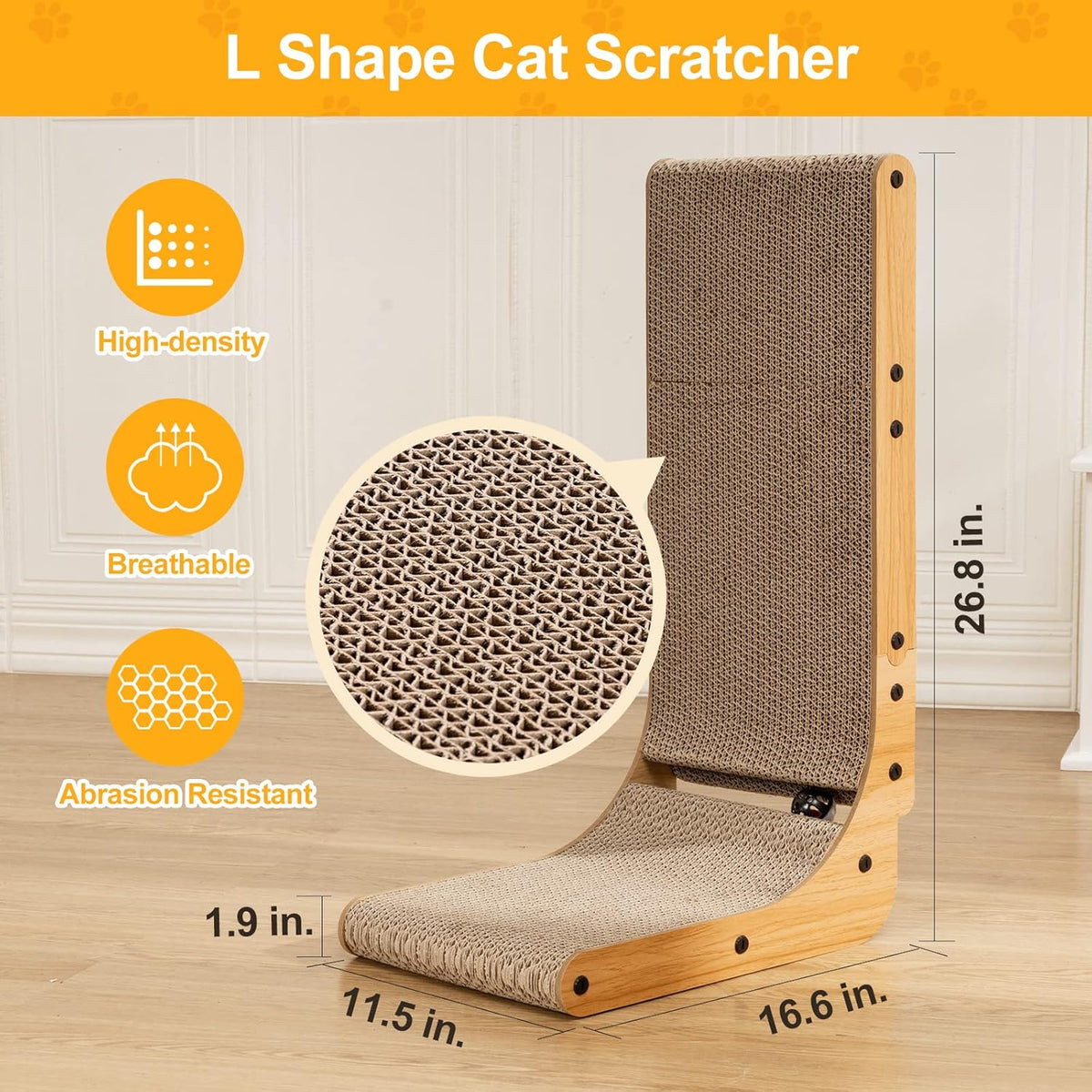 Poils bebe L Shape Cat Scratcher, 26.8 Inch Cat Scratchers for Indoor Cats, Protecting Furniture
