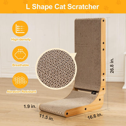 Poils bebe L Shape Cat Scratcher, 26.8 Inch Cat Scratchers for Indoor Cats, Protecting Furniture