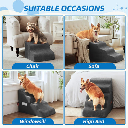 Dog Stairs 3-Step for Small Dogs and Cats to Get on Bed and Furniture/Windows, Pets Can Climb, Sit